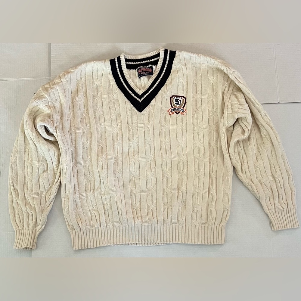 Vintage Nutmeg Mills Syracuse University Sweater Men's Xl White Knit 90s Usa